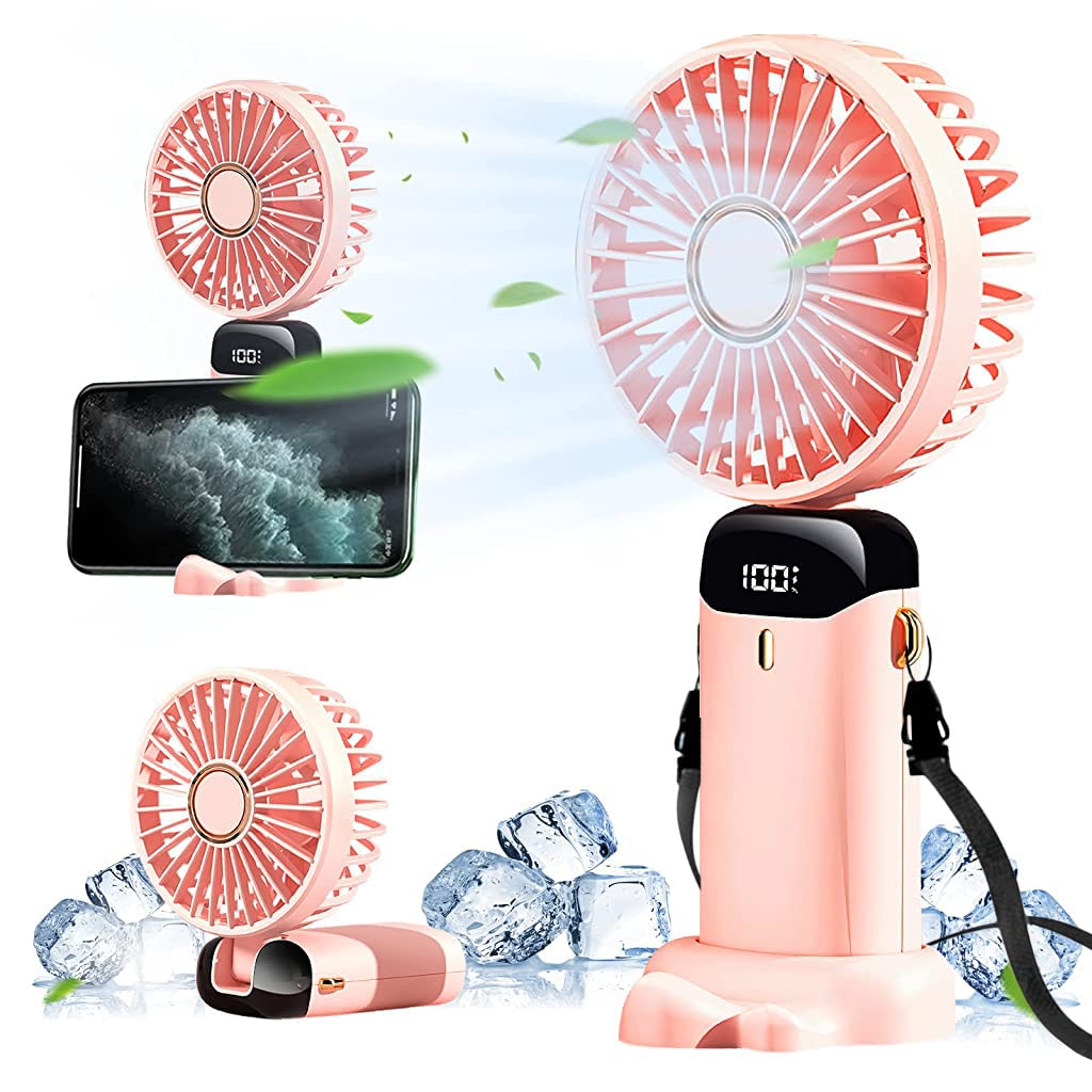 HASTHIP Hand Fan for Women, Mini Small Portable Fan with USB Charging, 5 Speeds Fan with Lanyard, Fragrance Sheet and Base, Built-in 3000mAh Battery, Foldable 90°, LED Battery Level Display (Pink) HASTHIP Hand Fan for Women, Mini Small Portable Fan with USB Charging, 5 Speeds Fan with Lanyard, Fragrance Sheet and Base, Built-in 3000mAh Battery, Foldable 90°, LED Battery Level Display (Pink)